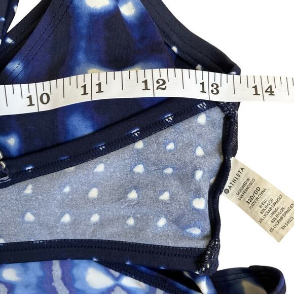 Athleta 32D/DD Mashiko Side Scrunch Blouson Tankini or Swim Dress Tie Dye Bue - Picture 14 of 16